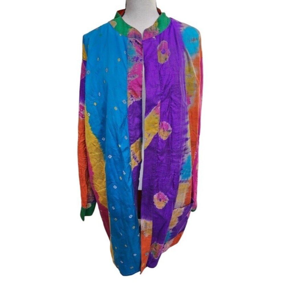 Raw Silk Kimono Jacket Artisan Made Size Large Boho Artsy Vintage